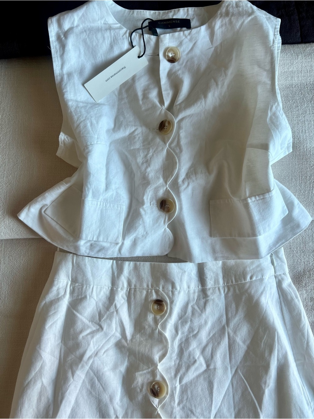 Cotton Linen Scallop Trim Vest & Skirt Set
~NWT - Picture 3 of 7
